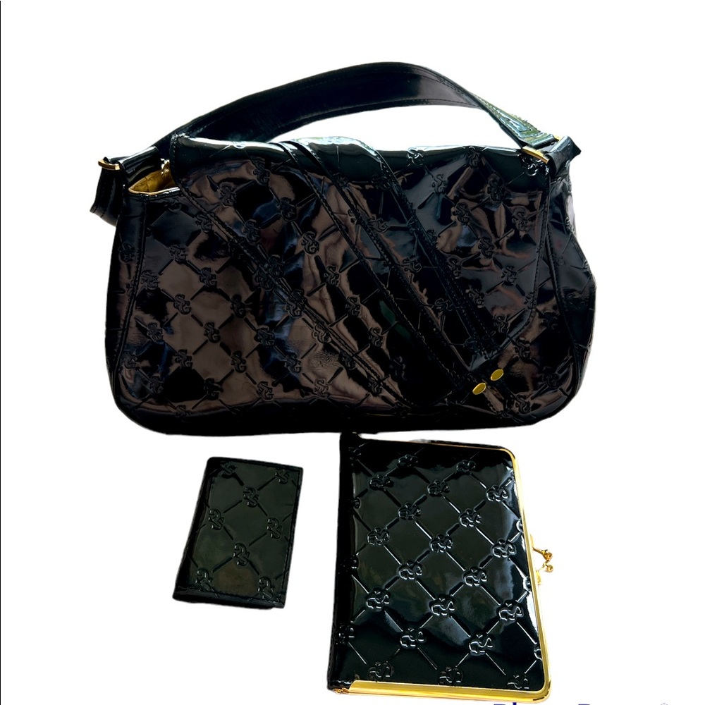 Italian Collection La Gioe di Toscana Black Patent Quilted Leather Purse